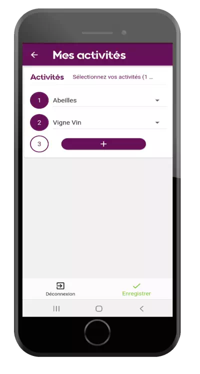 Smartphone avec un écran sur les activité d'application gratuite DematAgri
